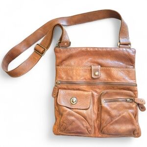 Roots Leather Venetian Tribe Large Boho Casual Cross Body Bag Natural Tan